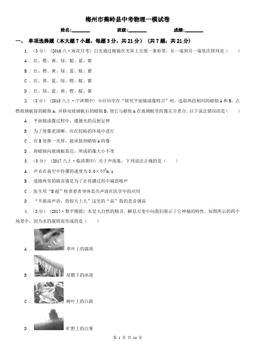 梅州市蕉岭县中考物理一模试卷