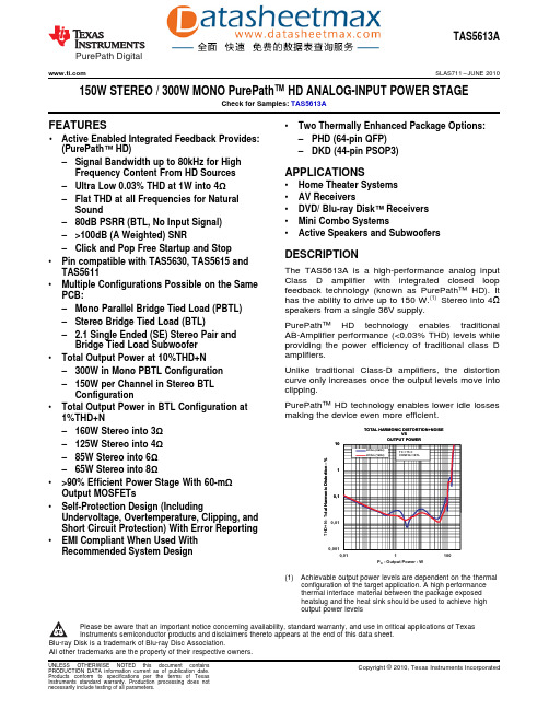 IC datasheet pdf-TAS5613,pdf(150W Stereo_300W Mono PurePath HD Analog-Input Power Stage)