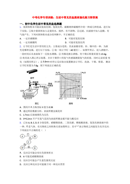 中考化学专项训练：生活中常见的盐提高强化练习附答案