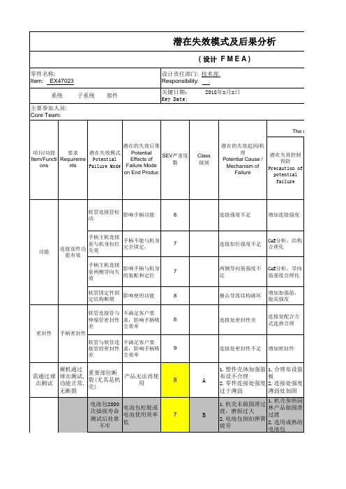 DFMEA潜在失效模式及后果分析案例