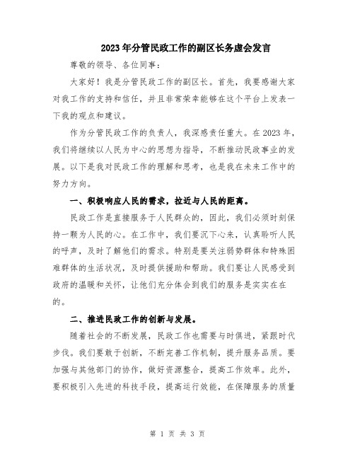 2023年分管民政工作的副区长务虚会发言