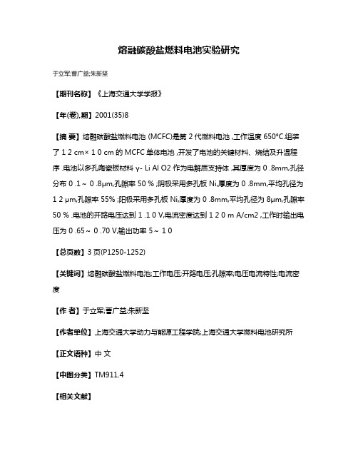 熔融碳酸盐燃料电池实验研究