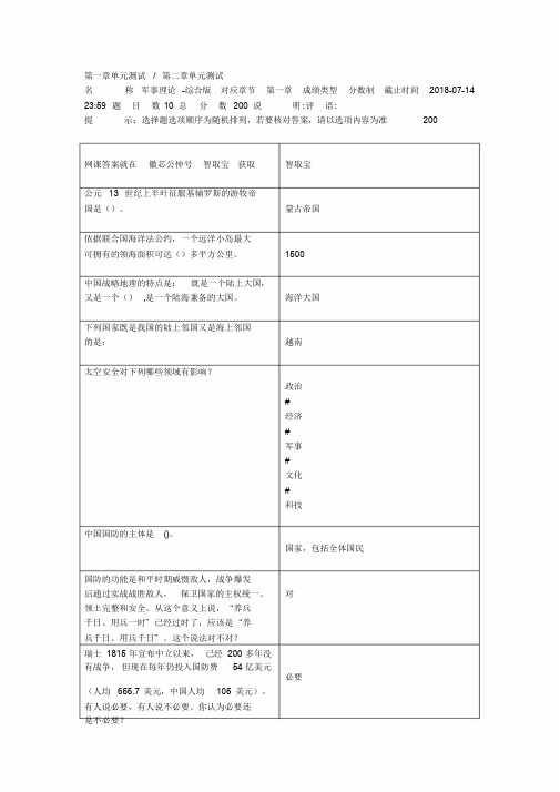 网课智慧树军事理论-综合版答案2018知到军事理论答案