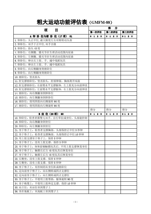 粗大运动功能评估表(GMFM-88)(1)