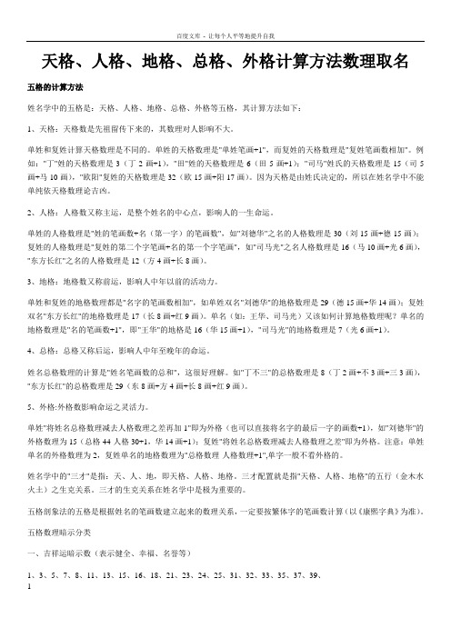 姓名取名天格地格人格吉凶对照表