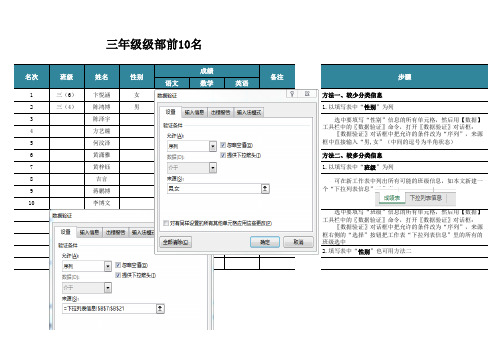 制作带有下拉列表的分类年级前10名成绩单