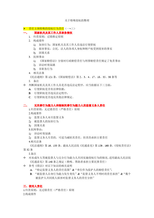 特殊侵权的构成要件、归责原则和免责事由的分类整理