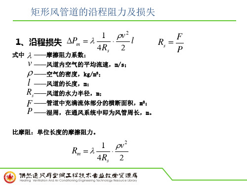 矩形风管道的沿程阻力及损失.