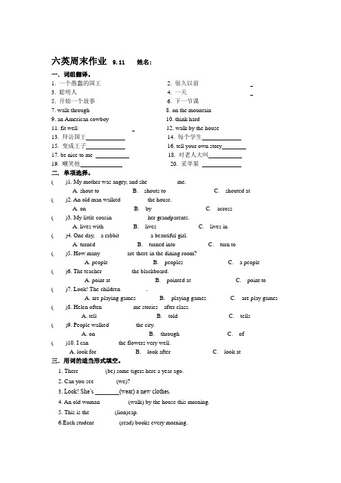 苏教版译林牛津版小学六年级英语上册作业9