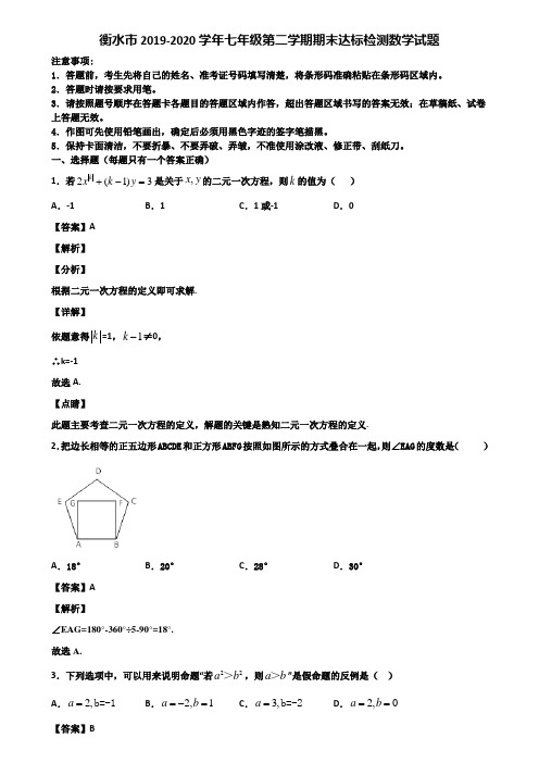 衡水市2019-2020学年七年级第二学期期末达标检测数学试题含解析