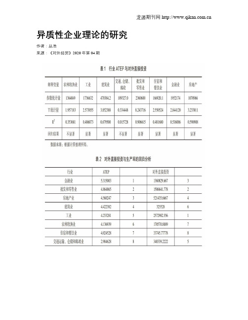 异质性企业理论的研究