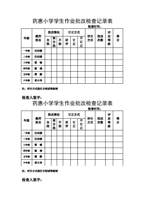 药惠小学英语作业批改记录