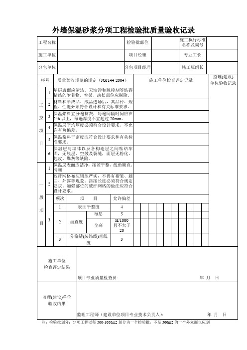 外墙保温砂浆分项工程检验批质量验收记录