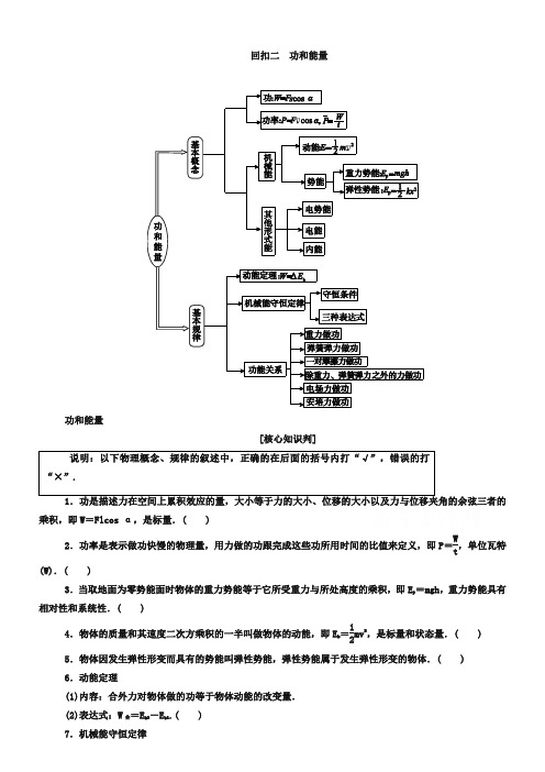 高考物理二轮复习考前知识回扣：功和能量(含答案)