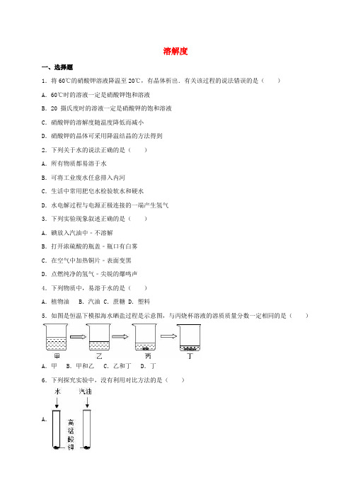 2017年中考化学专题训练溶解度含解析
