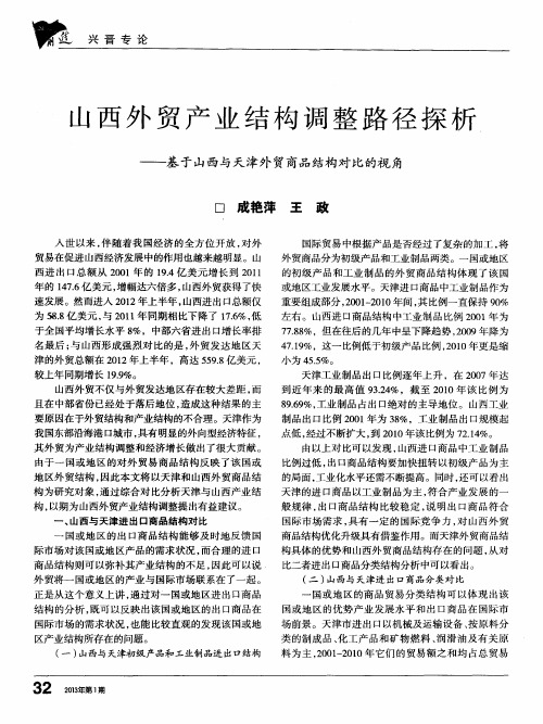 山西外贸产业结构调整路径探析--基于山西与天津外贸商品结构对比的视角