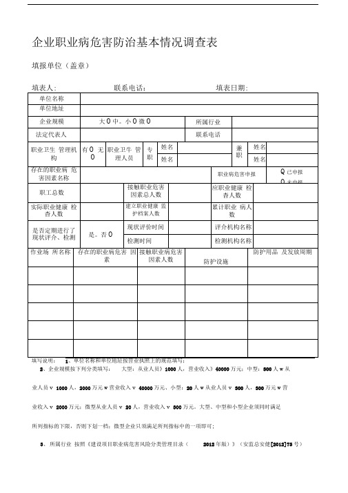 企业职业病危害防治基本情况调查表2