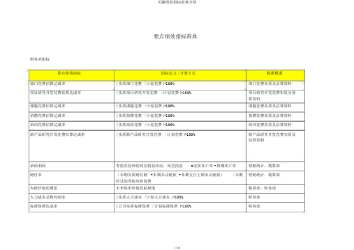 关键绩效指标辞典介绍