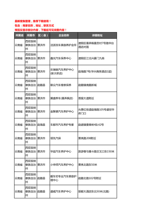 新版云南省西双版纳傣族自治州汽车保养企业公司商家户名录单联系方式地址大全34家