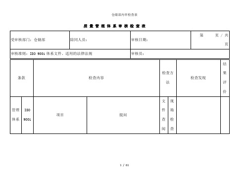 仓储部内审检查表