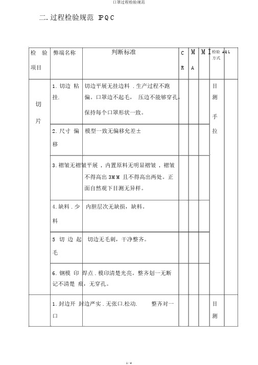 口罩过程检验规范