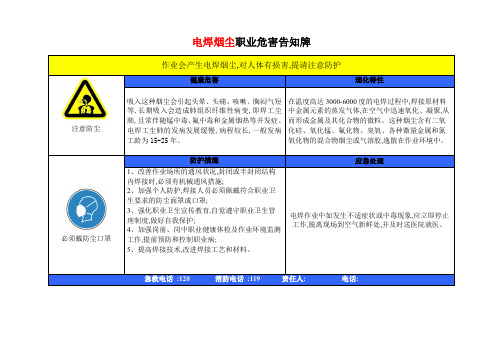 电焊烟尘职业危害告知牌