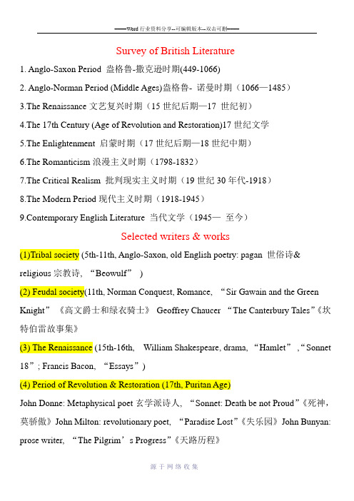 总结英国文学史