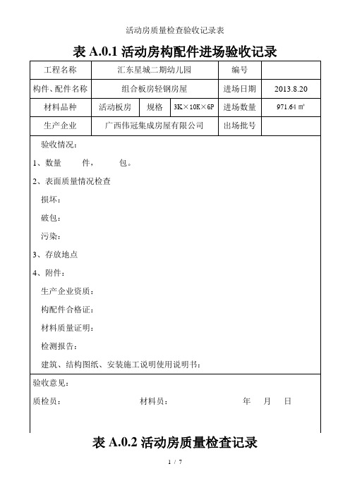 活动房质量检查验收记录表