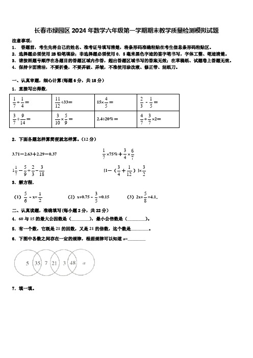 长春市绿园区2024年数学六年级第一学期期末教学质量检测模拟试题含解析