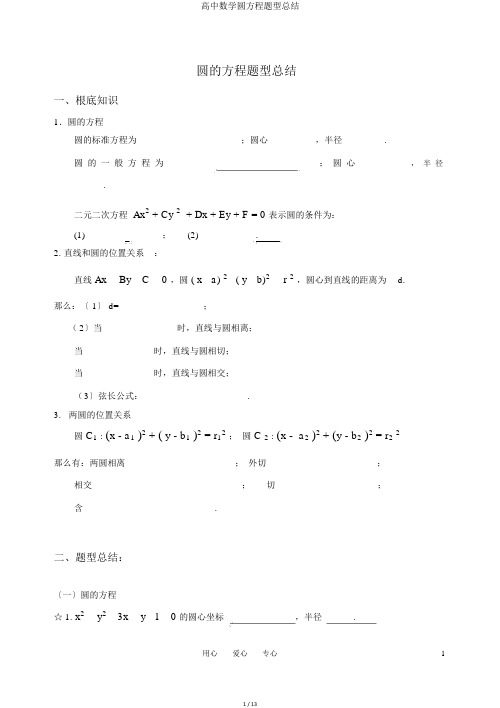 高中数学圆方程题型总结