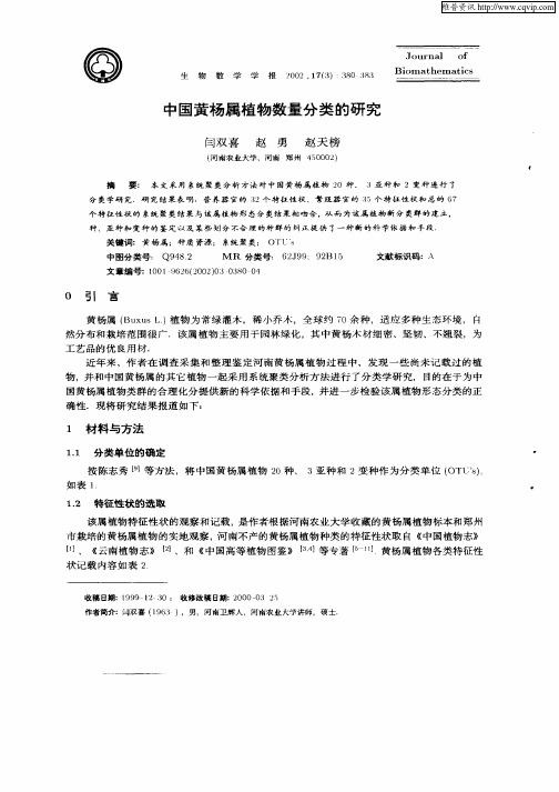 中国黄杨属植物数量分类的研究