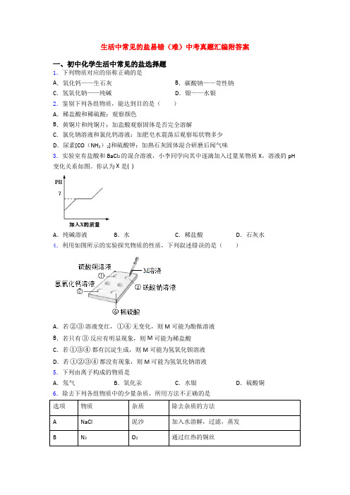 生活中常见的盐易错(难)中考真题汇编附答案