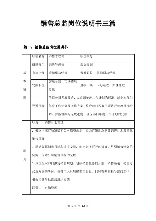 销售总监岗位说明书三篇