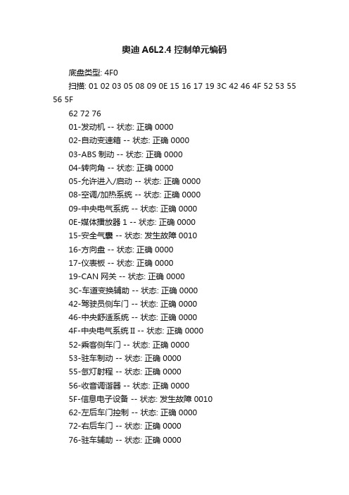 奥迪A6L2.4控制单元编码