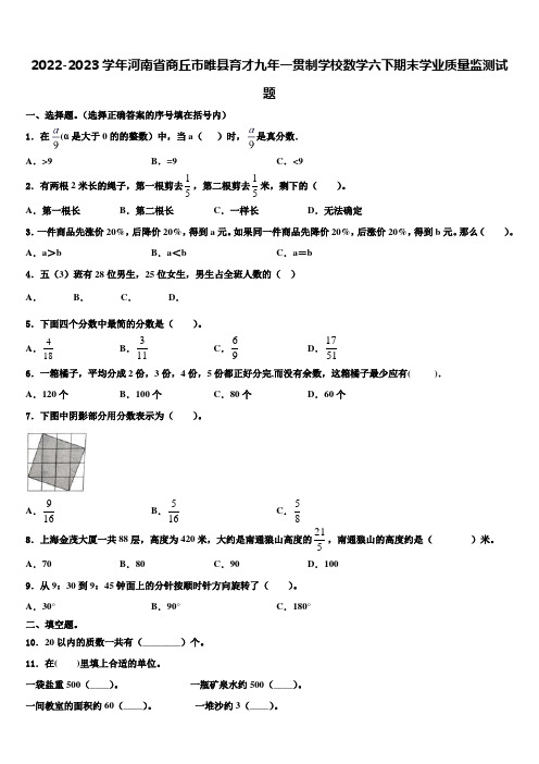 2022-2023学年河南省商丘市睢县育才九年一贯制学校数学六下期末学业质量监测试题含解析