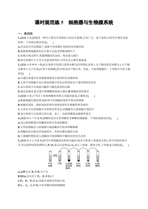 2022年(新教材)新高考生物一轮复习练习：课时规范练5 细胞器与生物膜系统