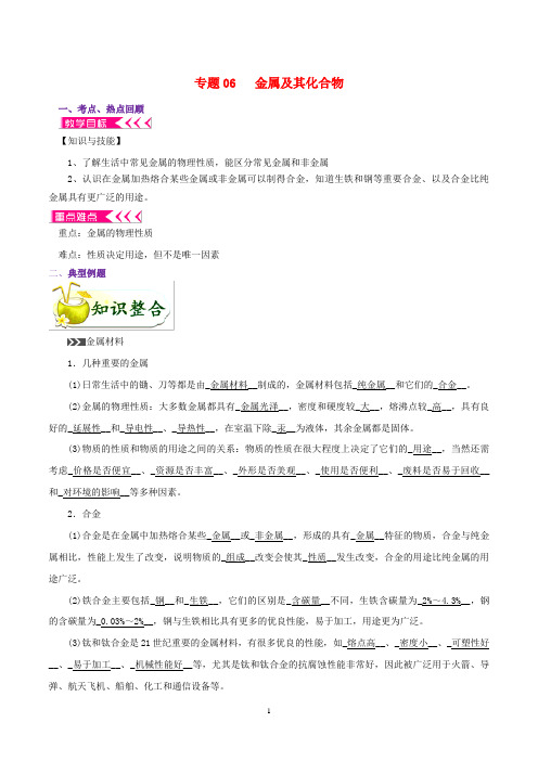 高中化学 暑假培优集训专辑 专题06 金属及其化合物(含解析)
