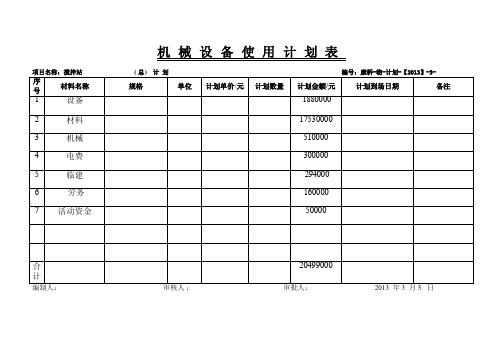 机械设备使用计划表