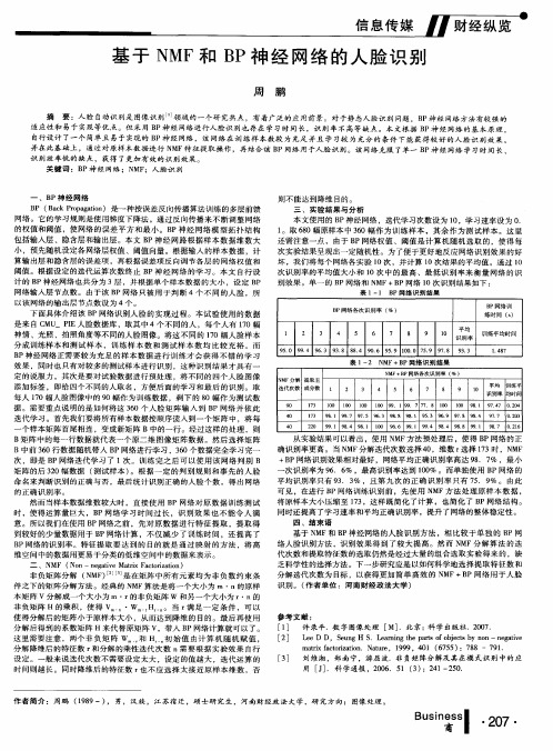 基于NMF和BP神经网络的人脸识别