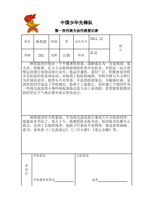 少代会代表推荐表