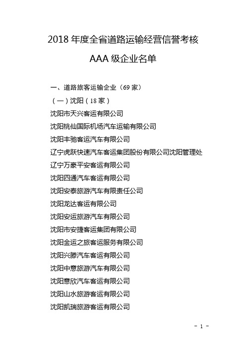 2018年度全省道路运输经营信誉考核