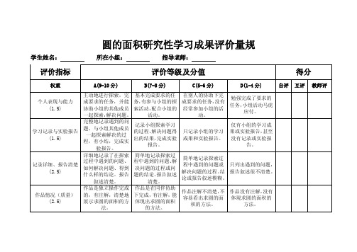 圆的面积研究性学习成果评价量规