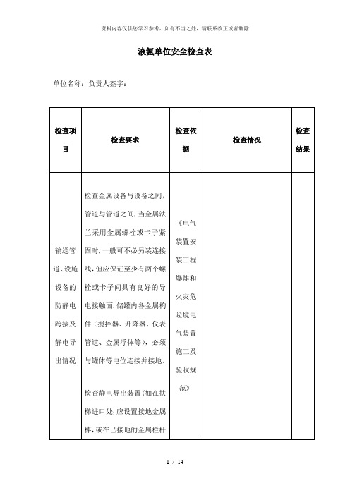 【精品】涉氨涉氯企业安全检查表