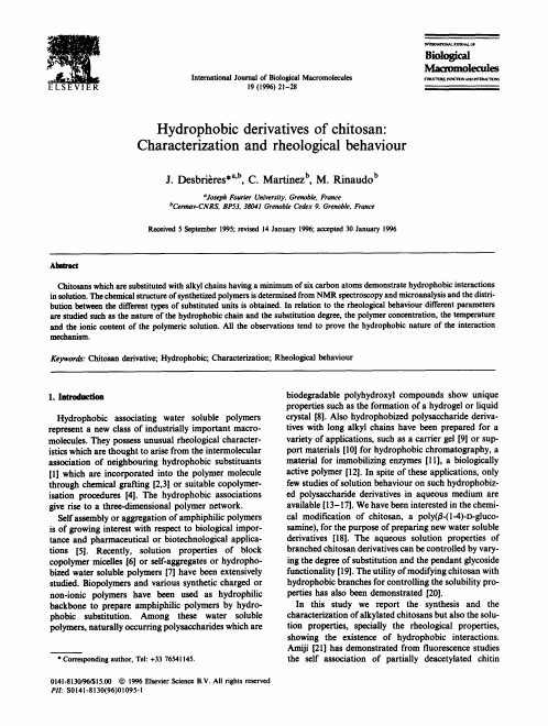 Hydrophobic derivatives of chitosan