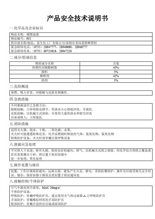 硬胶油漆-MSDS资料