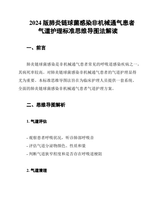 2024版肺炎链球菌感染非机械通气患者气道护理标准思维导图法解读