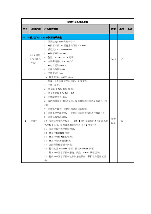 站前所设备清单参数