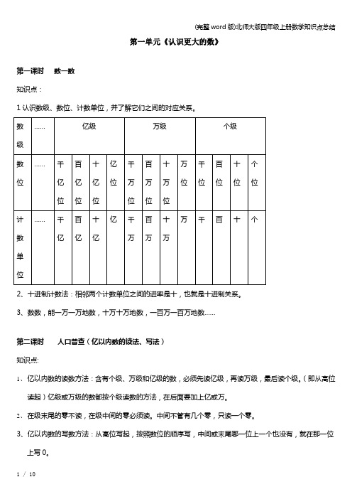 (完整word版)北师大版四年级上册数学知识点总结