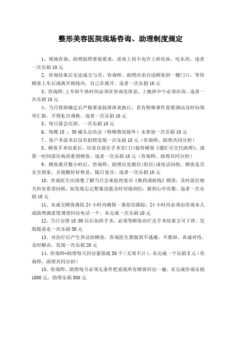 整形美容医院现场咨询、助理工作制度规定