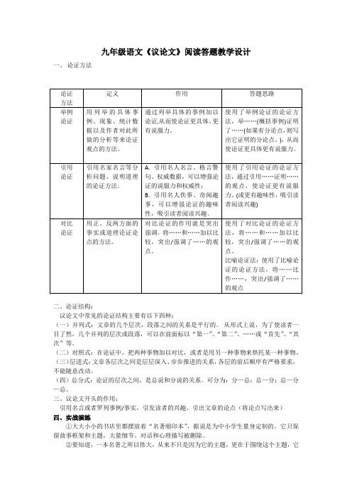 九年级语文《议论文》阅读答题教学设计